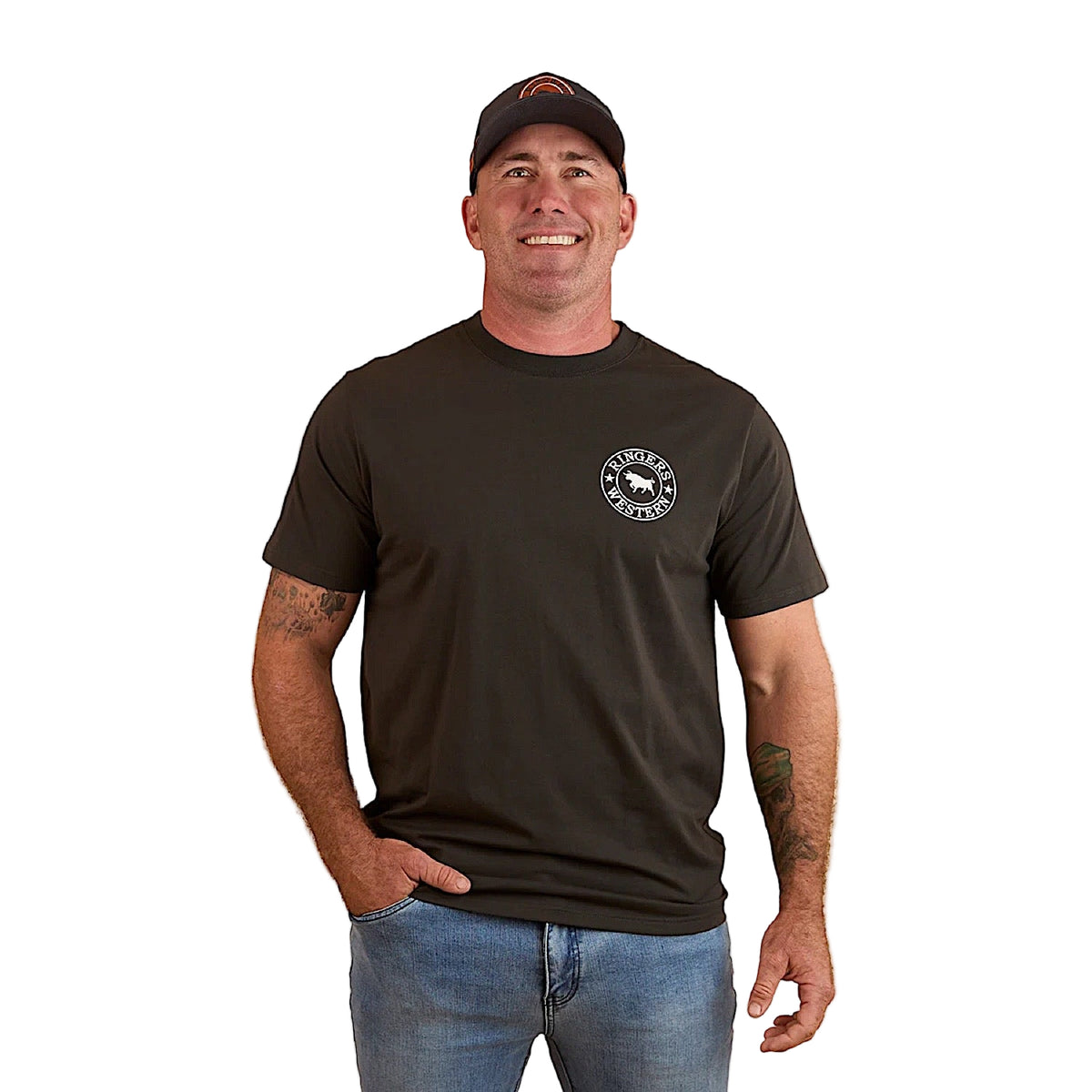 Ringers Western Signature Bull Men's Loose T-Shirt - Charcoal/White