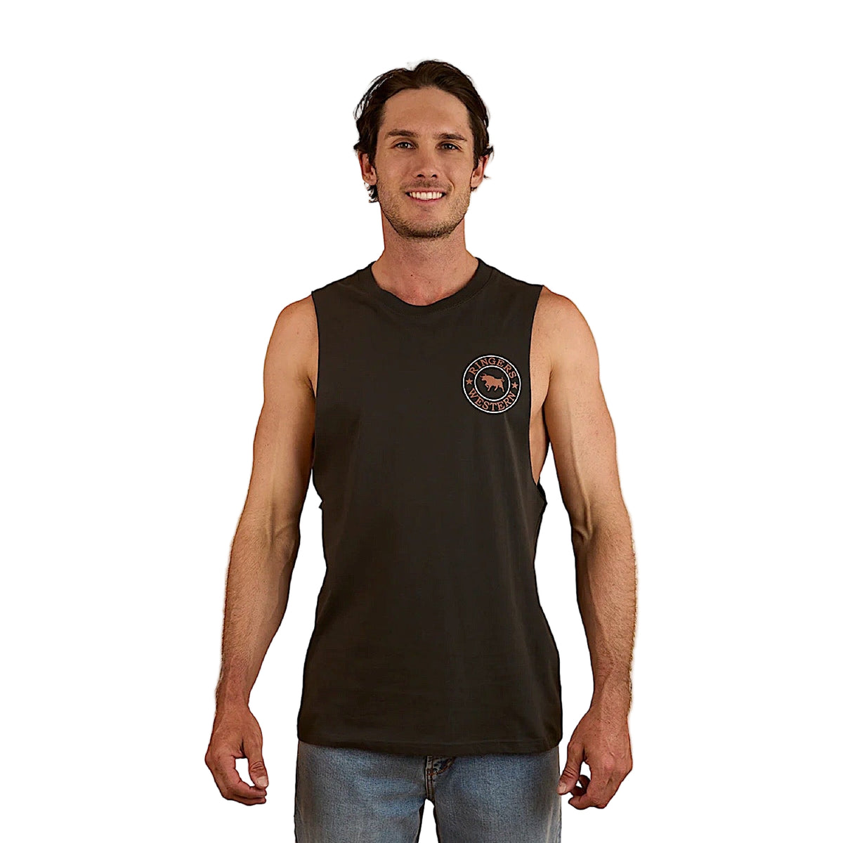 Ringers Western Signature Bull Men's Muscle Tank - Charcoal/Copper