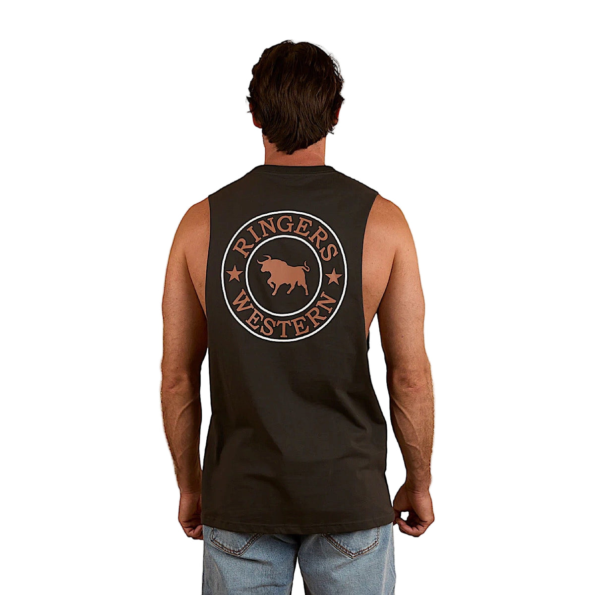 Ringers Western Signature Bull Men's Muscle Tank - Charcoal/Copper
