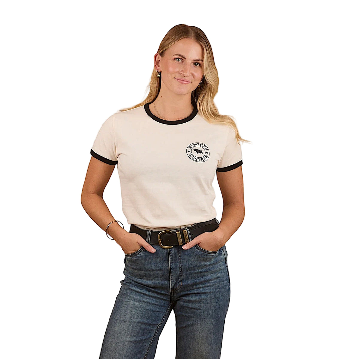 Ringers Western Women’s Signature T Shirt Off White/Black
