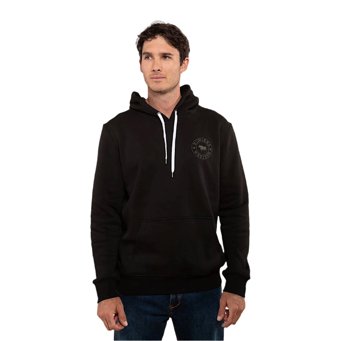 Ringers Western Men's Signature Bull Pullover Hoodie - Black/Military Green