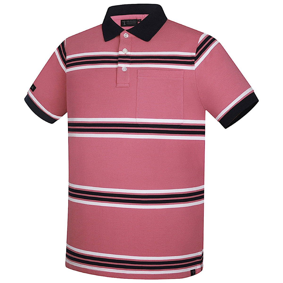 Pilbara Men's Yard Dye Striped Pocket Polo - Cardinal/White/Navy