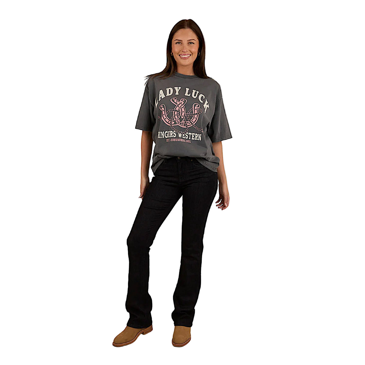 Ringers Western Women's Lady Luck Oversized T-Shirt - Washed Black