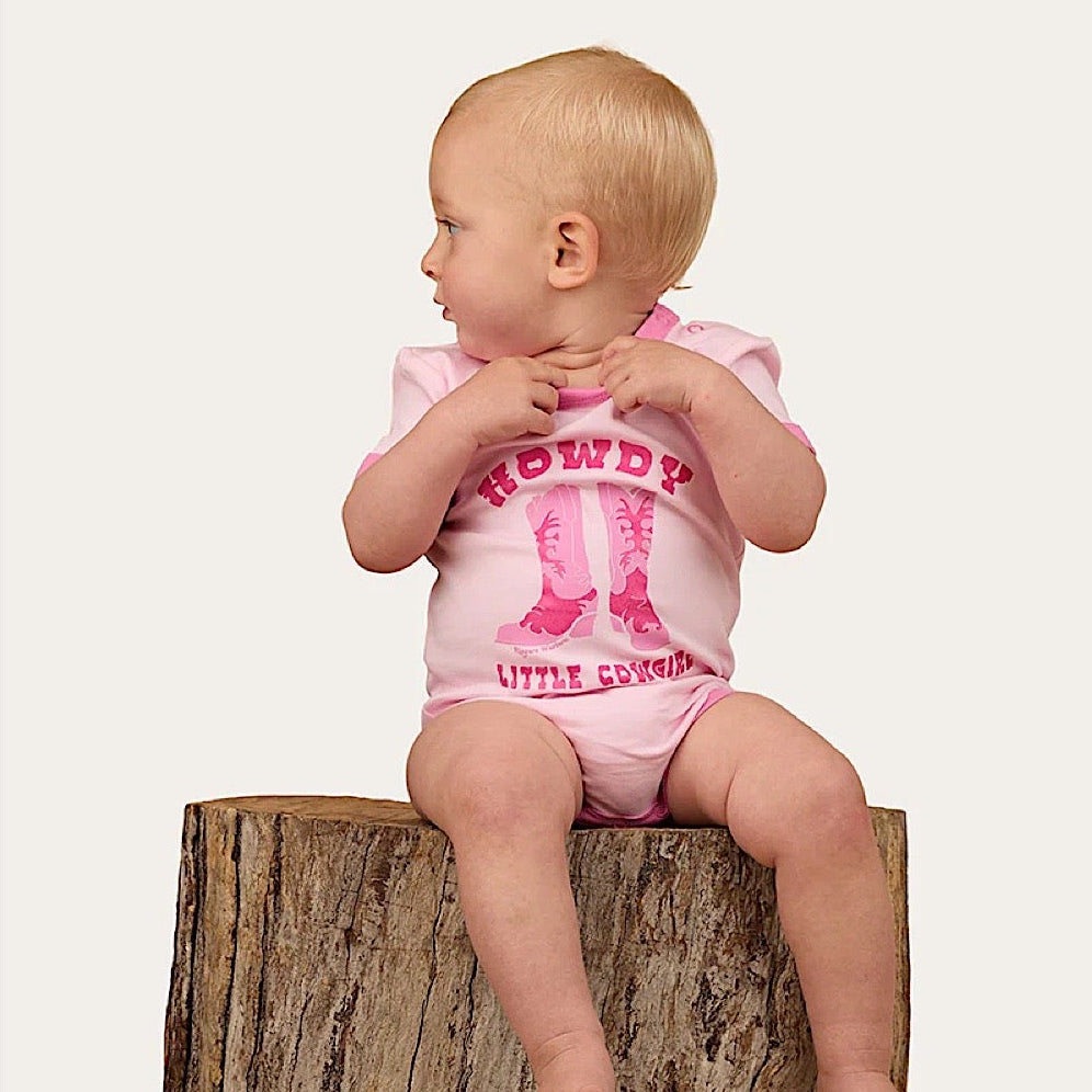 Ringers Western Babies Howdy Cowgirl SS Romper - Ballet Pink