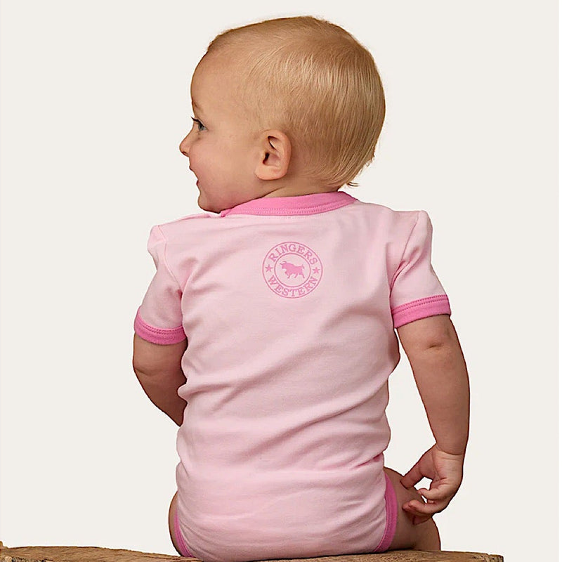 Ringers Western Babies Howdy Cowgirl SS Romper - Ballet Pink