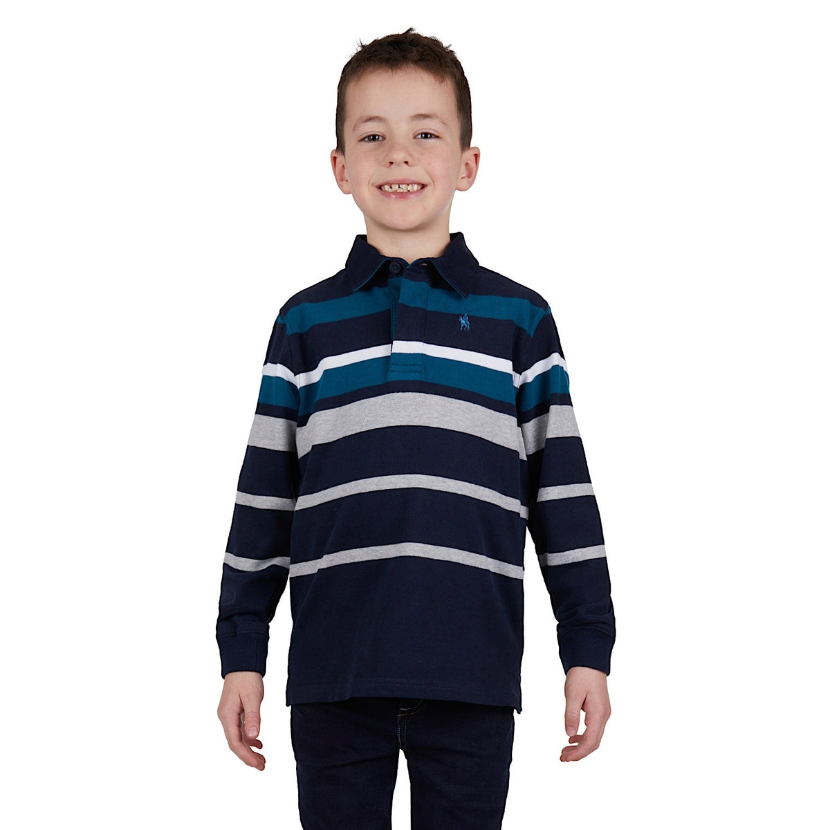 Thomas Cook Boys Watson Stripe Rugby Navy/Ocean