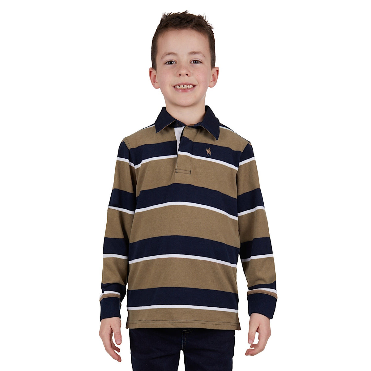 Thomas Cook Boys Tom Stripe Rugby Navy/Tan