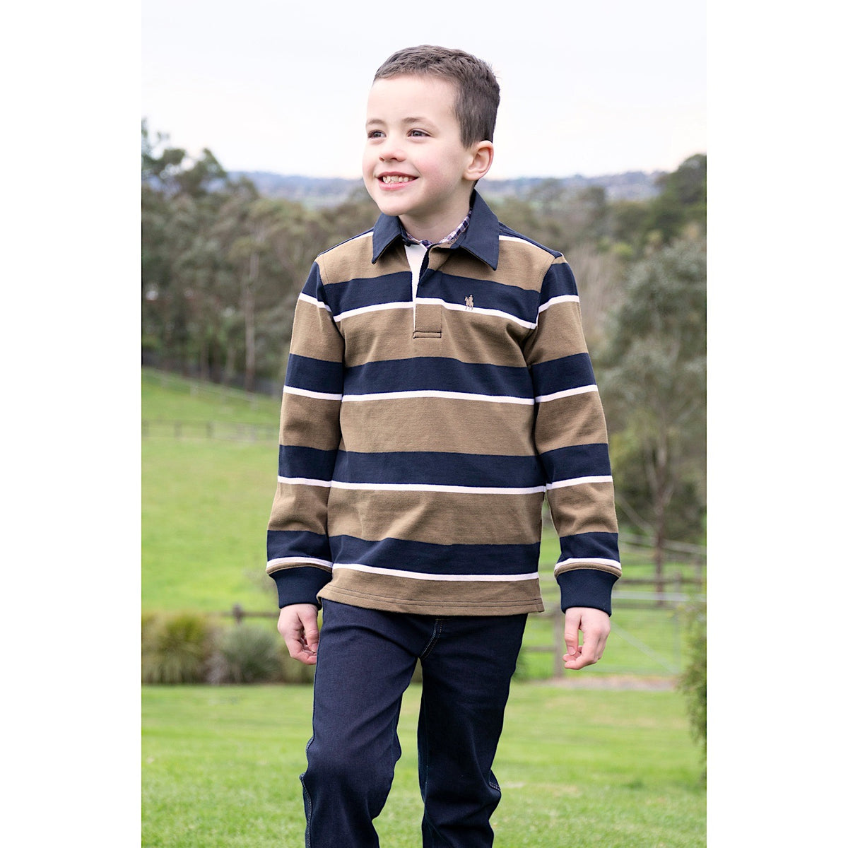 Thomas Cook Boys Tom Stripe Rugby Navy/Tan