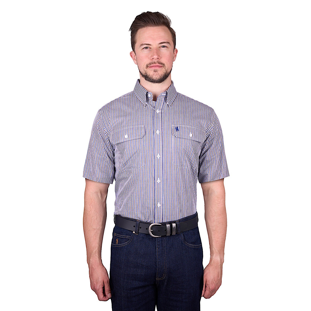 Thomas Cook Men's Wentworth Short Sleeve Shirt - Royal Blue/Brown