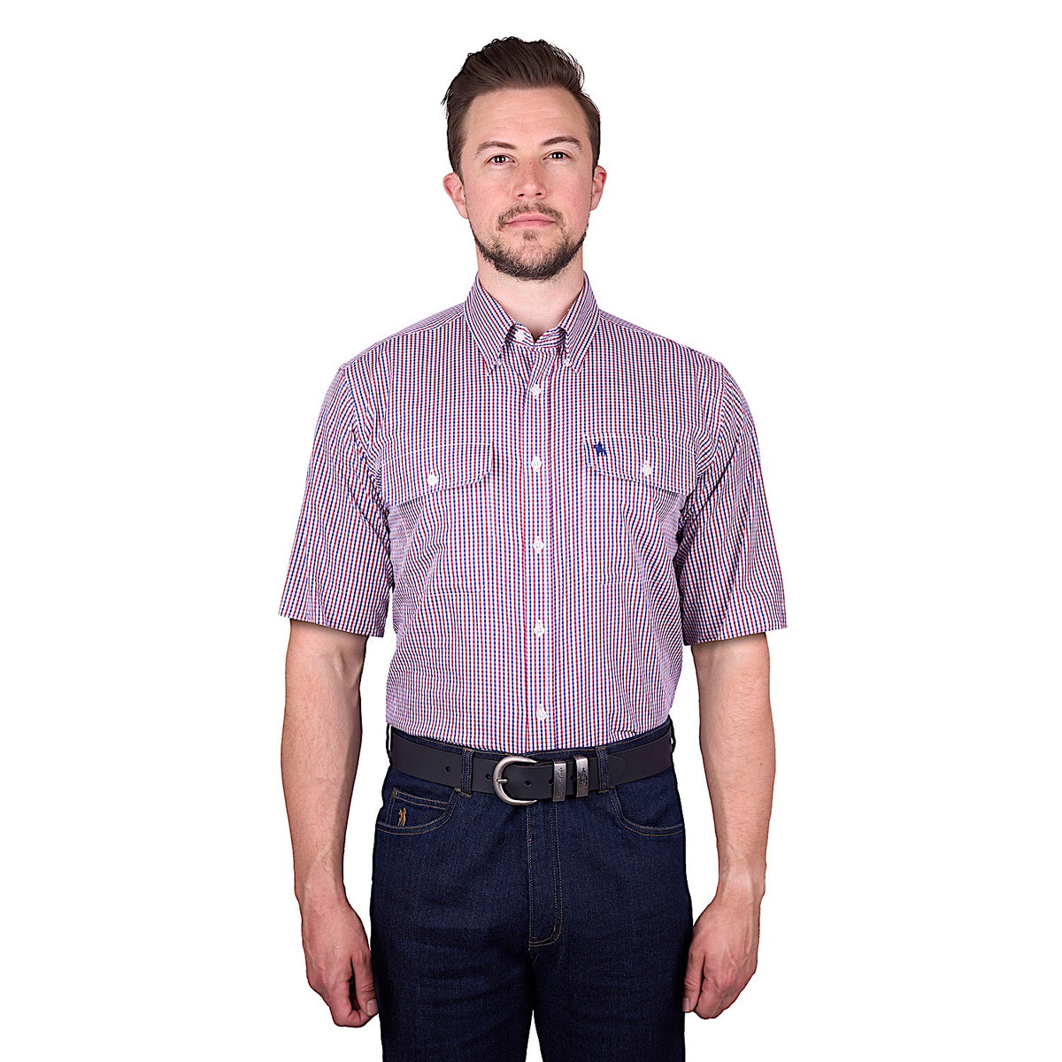 Thomas Cook Men's Wentworth Short Sleeve Shirt - Royal Blue/Red