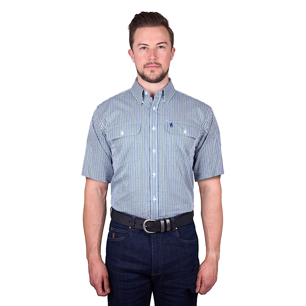 Thomas Cook Men's Wentworth Short Sleeve Shirt - Royal Blue/Green