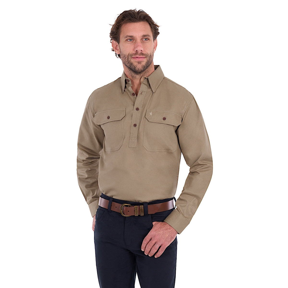 Thomas Cook Heavy Drill Half Placket Shirt - Sand