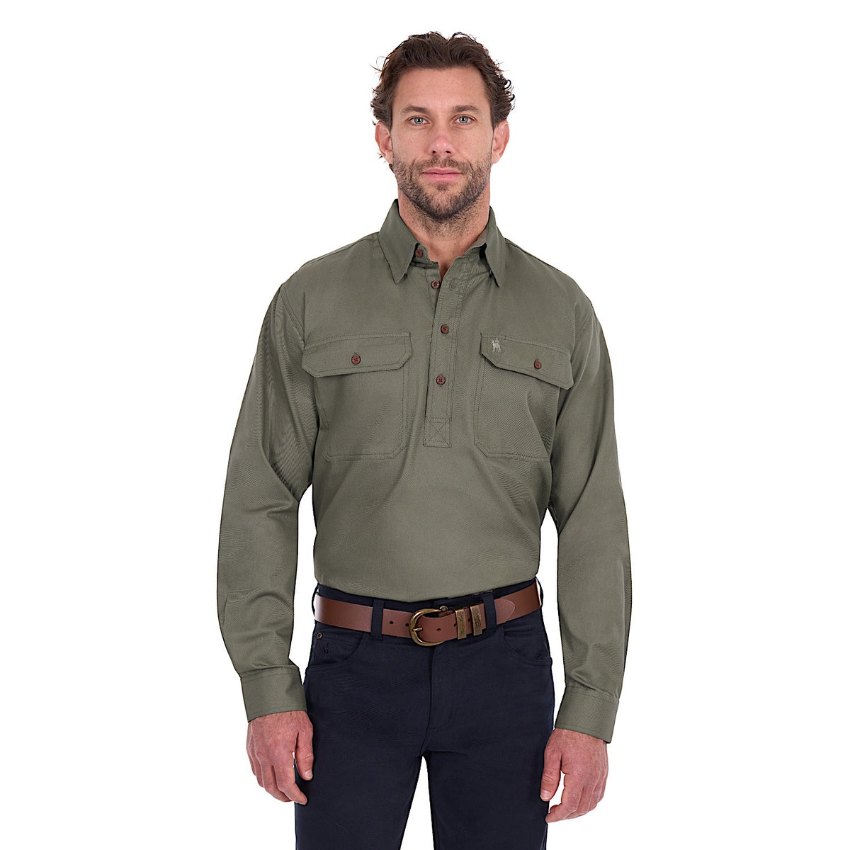 Thomas Cook Heavy Drill Half Placket Shirt - Military