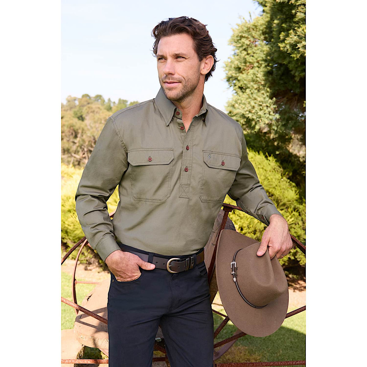 Thomas Cook Heavy Drill Half Placket Shirt - Military