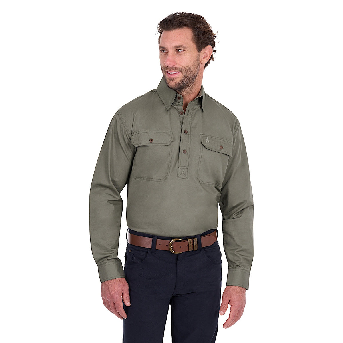 Thomas Cook Light Drill 1/2 Plkt L/S 2 Pocket Shirt - Military