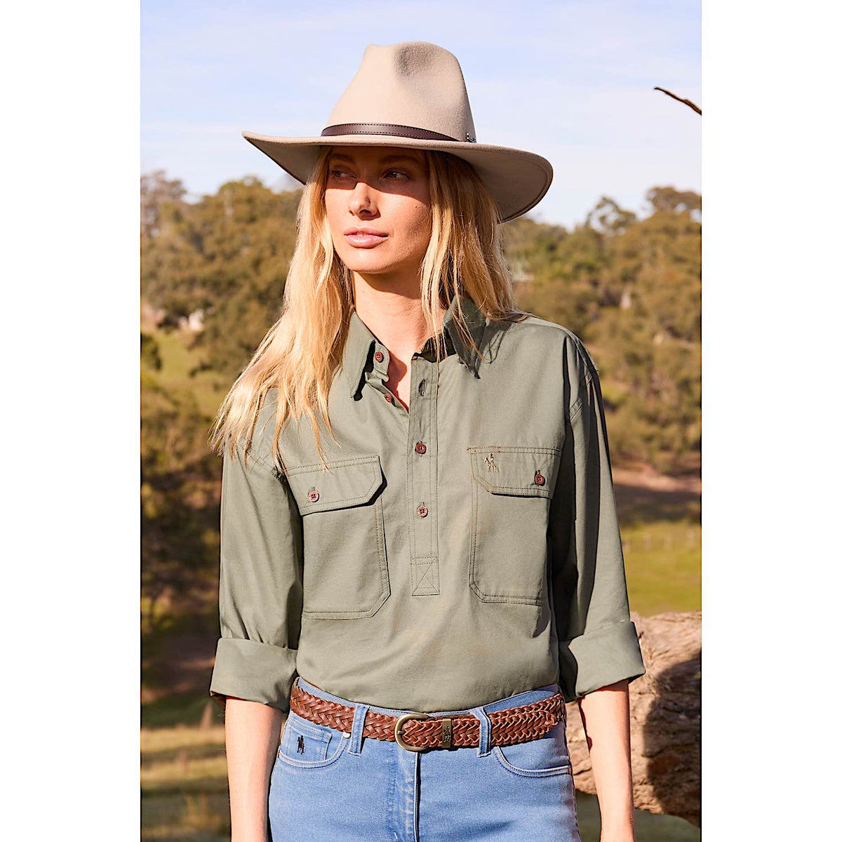 Thomas Cook Light Drill 1/2 Plkt L/S 2 Pocket Shirt - Military