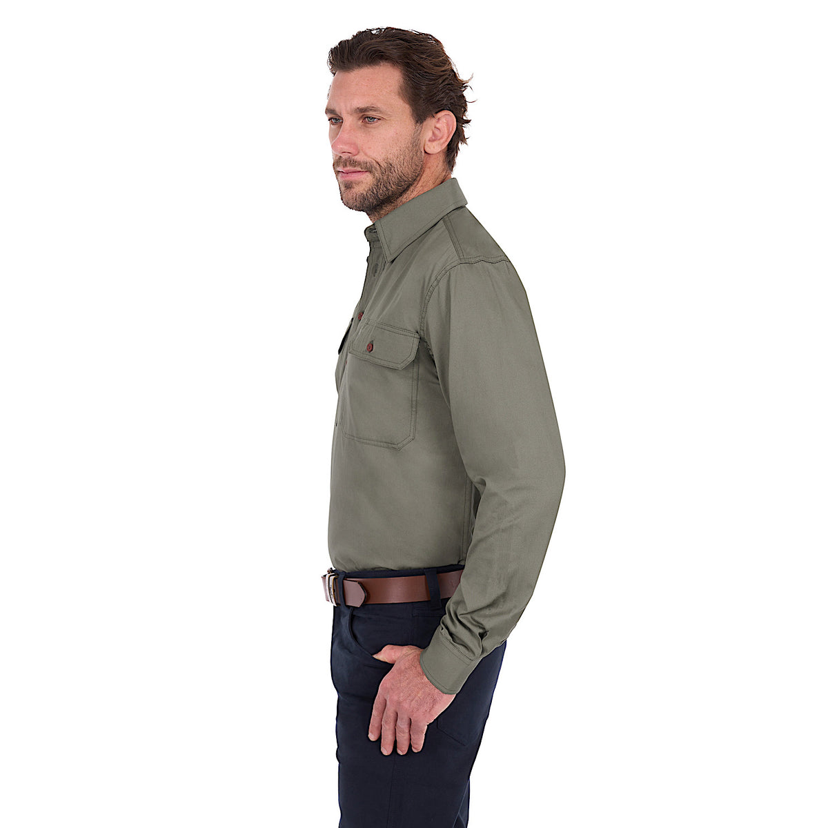 Thomas Cook Light Drill 1/2 Plkt L/S 2 Pocket Shirt - Military