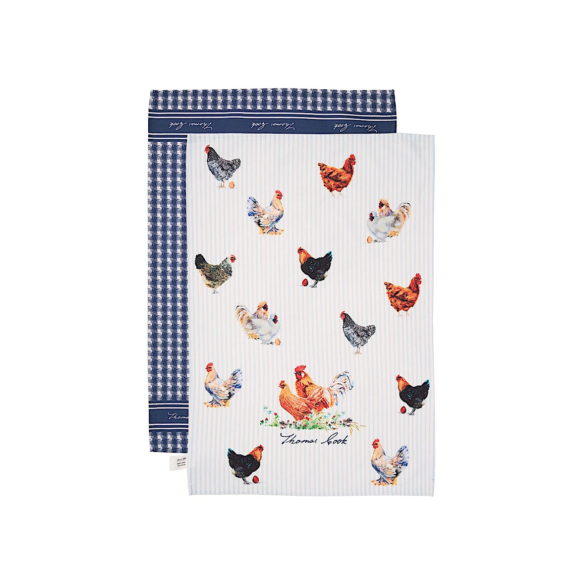 Thomas Cook Tea Towel 2-Pack - Navy/White (Chooks)