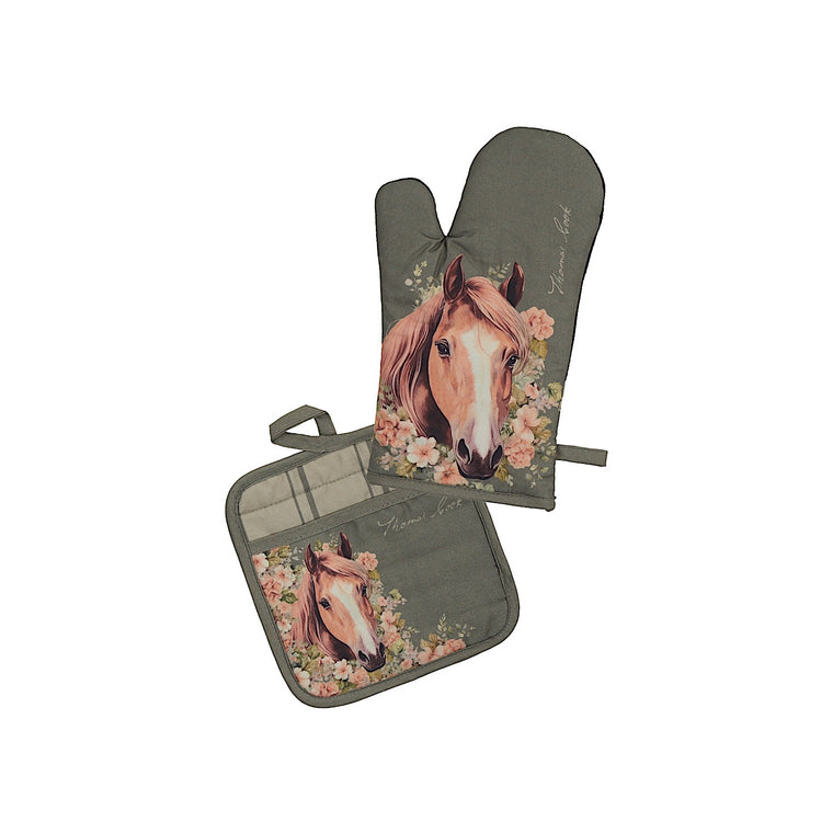 Thomas Cook Oven Mitt & Pot Holder Set - Sage (Horse)