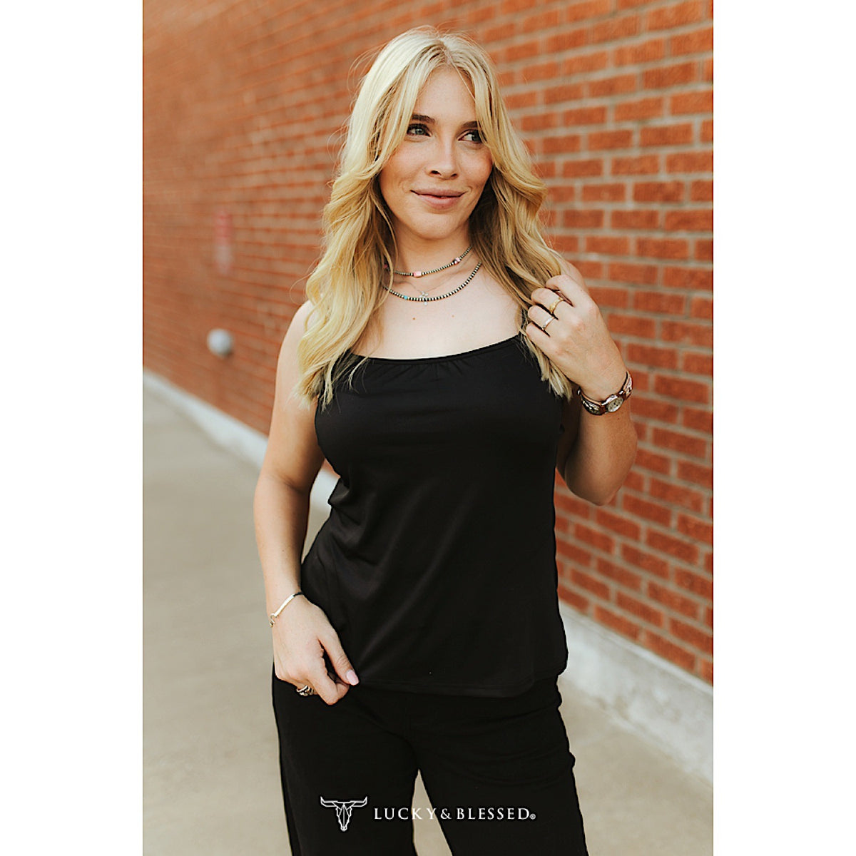 Lucky & Blessed Women's Spaghetti Strap Cami - Black