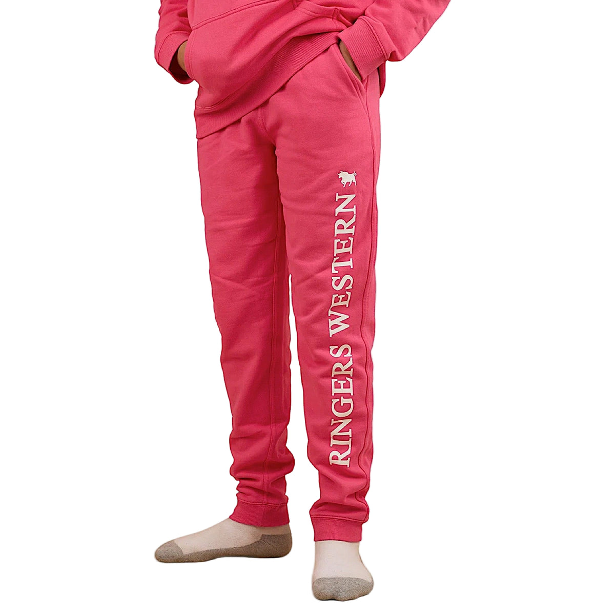 Ringers Western Kid’s Durango Trackpants - Melon With White Print