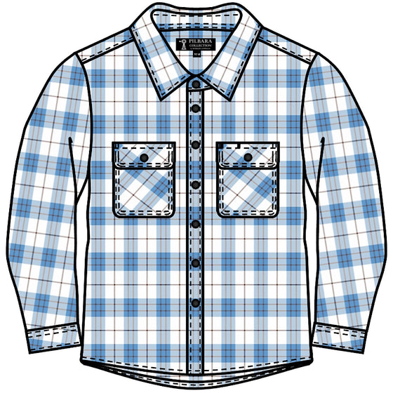 Pilbara Kid's Open Front Flannelette Shirt - Blue/Brown/White