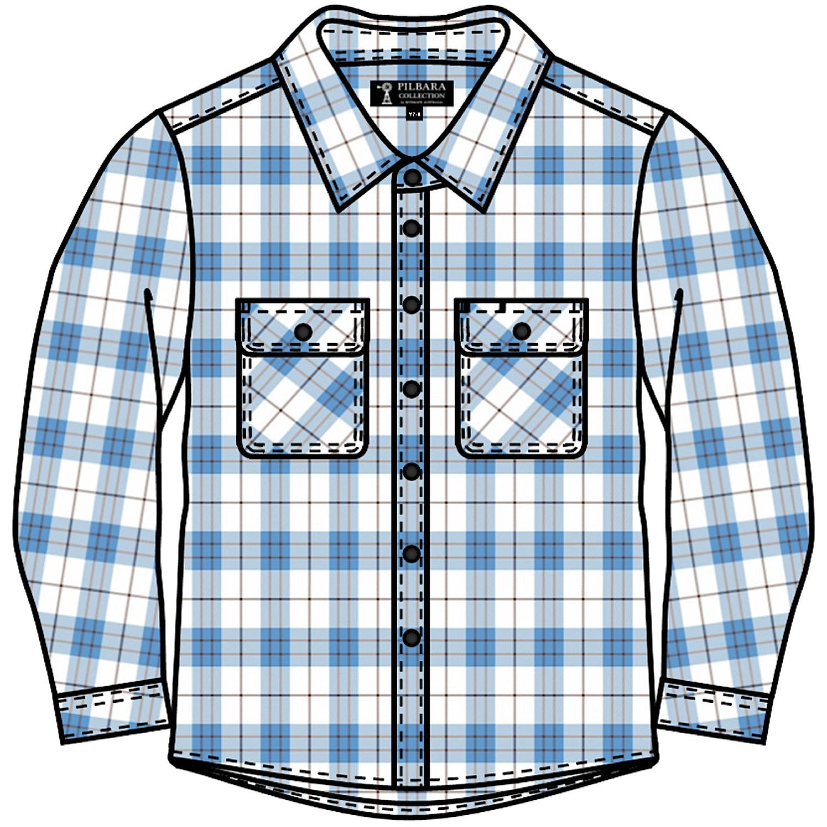 Pilbara Kid's Open Front Flannelette Shirt - Blue/Brown/White