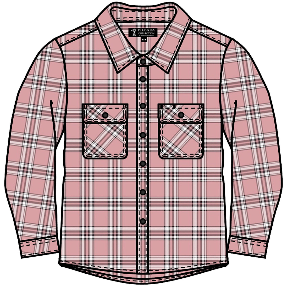 Pilbara Kid's Open Front Flannelette Shirt - Dusty Pink / Taupe / White