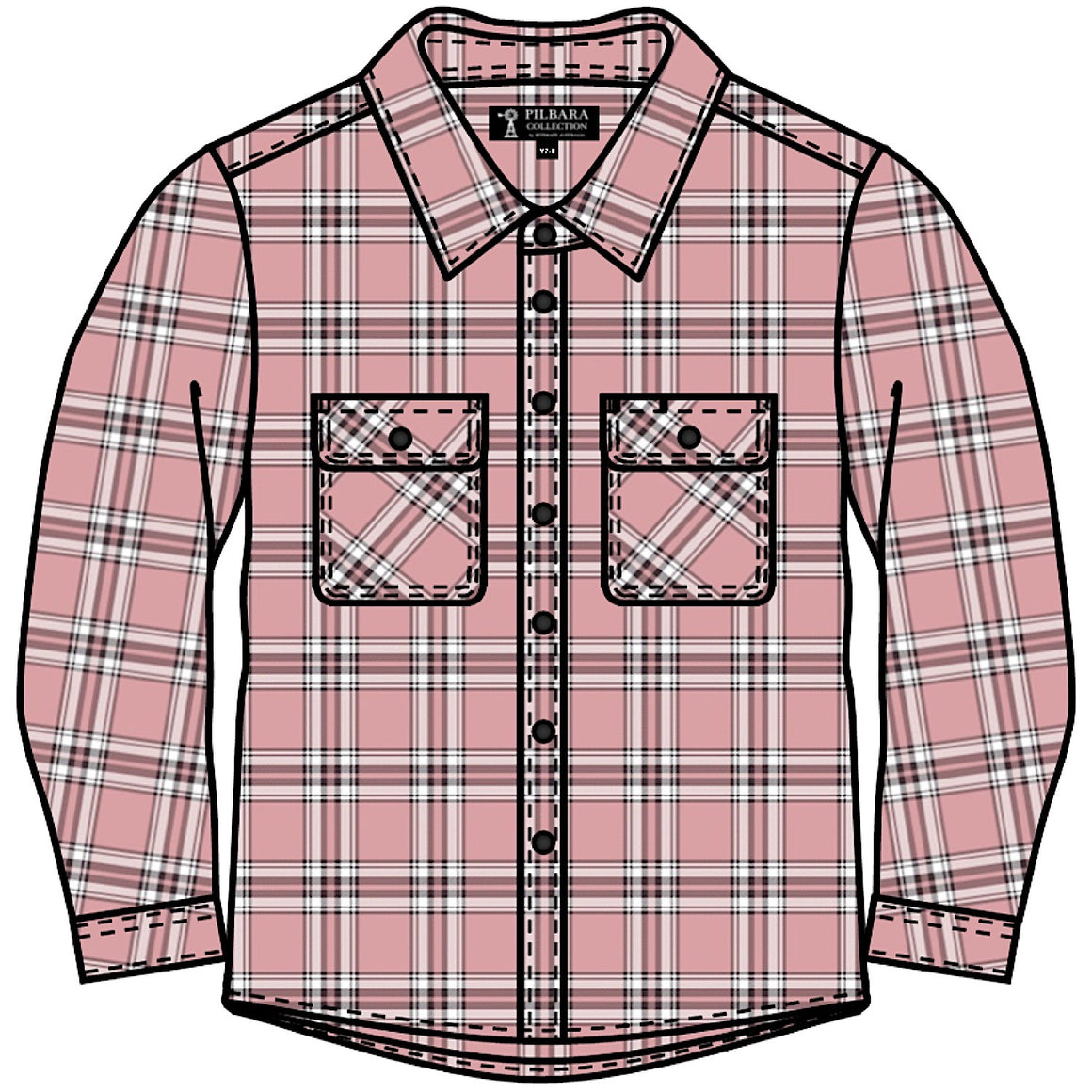 Pilbara Kid's Open Front Flannelette Shirt - Dusty Pink / Taupe / White