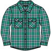Pilbara Kid's Open Front Flannelette Shirt - Green / Navy / White