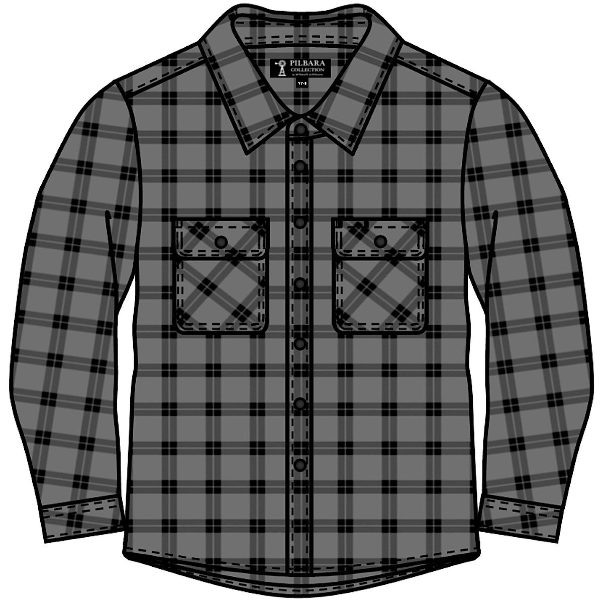 Pilbara Kid's Open Front Flannelette Shirt - Grey / Black