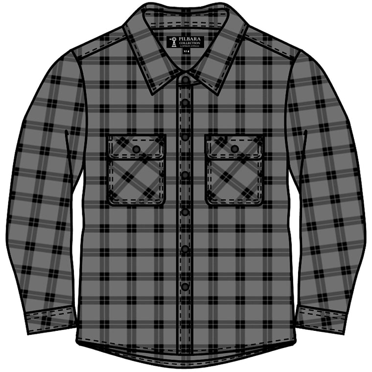 Pilbara Kid's Open Front Flannelette Shirt - Grey / Black