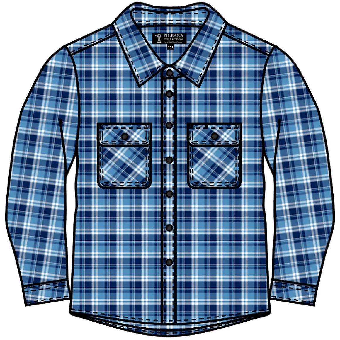 Pilbara Kid's Open Front Flannelette Shirt - Navy/Blue/White