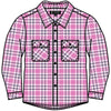 Pilbara Kid's Open Front Flannelette Shirt - Pink / Navy / White