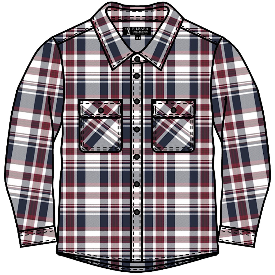Pilbara Kid's Open Front Flannelette Shirt - Red/Blue/White