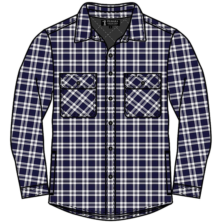 Pilbara Men's Full Button Flannelette Quilted Shirt - Navy / White