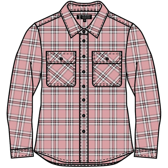 Pilbara Women's Open Front Flannelette Shirt - Dusty Pink/Taupe/White