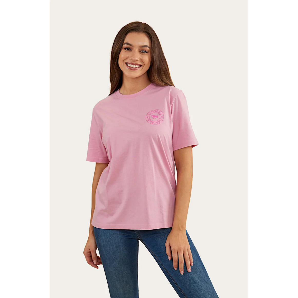 Ringers Western Signature Bull Women's Loose Fit T-Shirt - Pastel Pink/Candy
