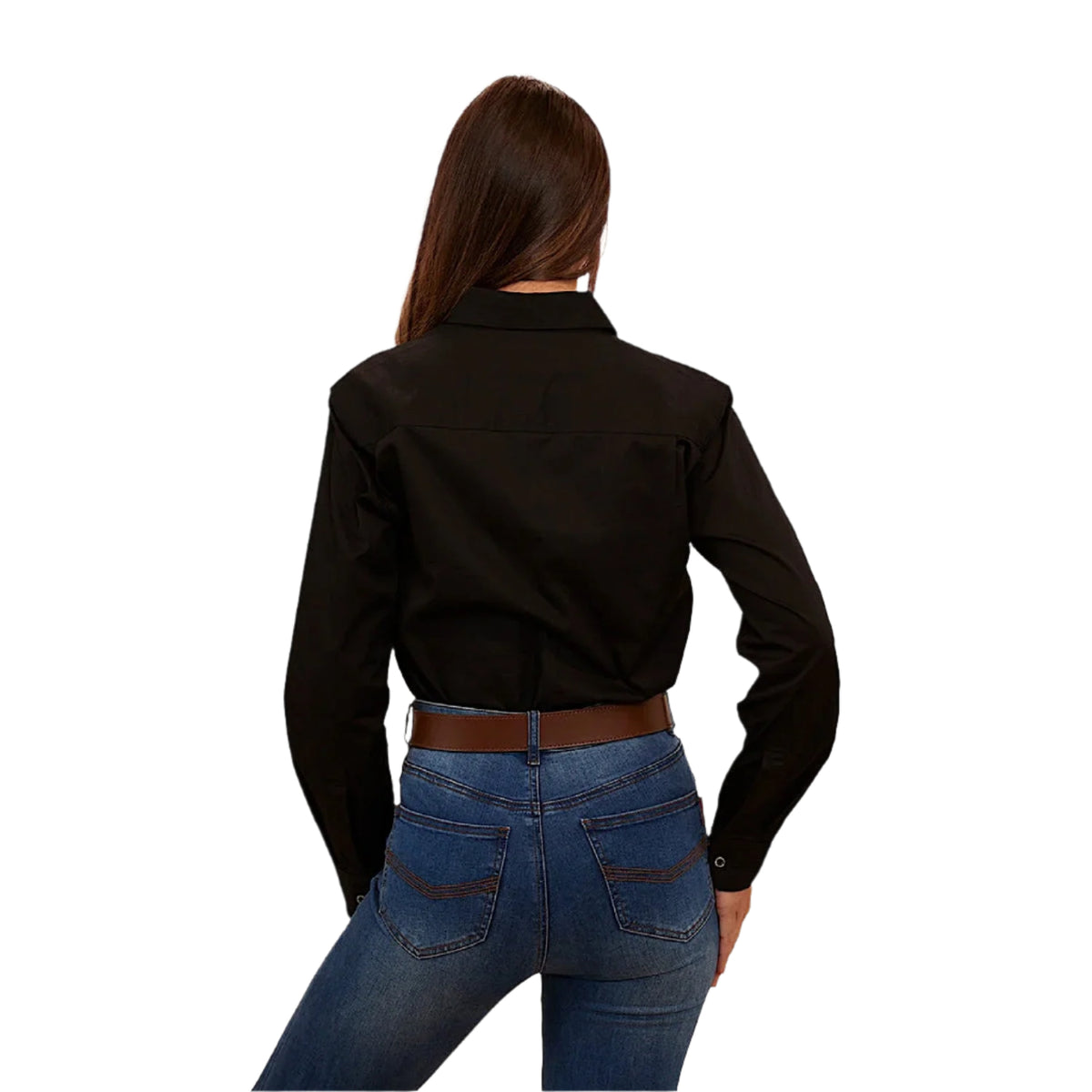 Ringers Western Women’s Hereford Half Button Work Shirt - Black/Melon