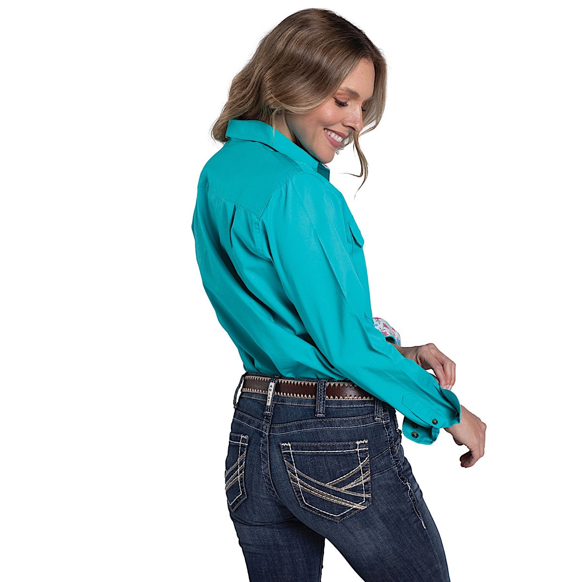 Just Country Women’s Jahna Trim Half Button Workshirt - Turquoise