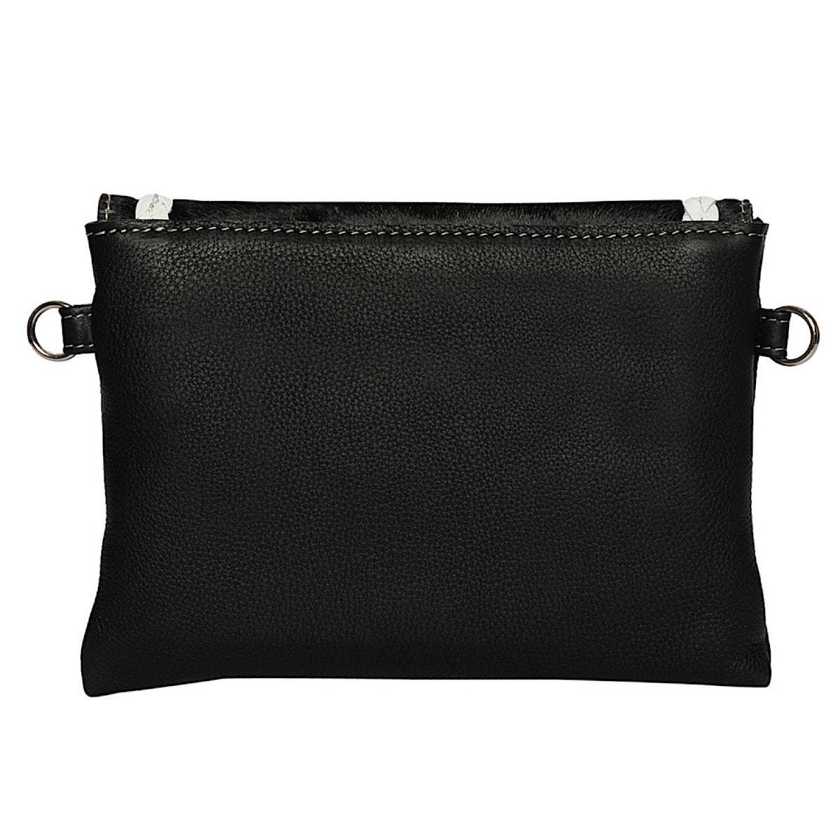 The Design Edge Women’s Small Boho Bag with Leather Stitch Waco - Black & White Hairon