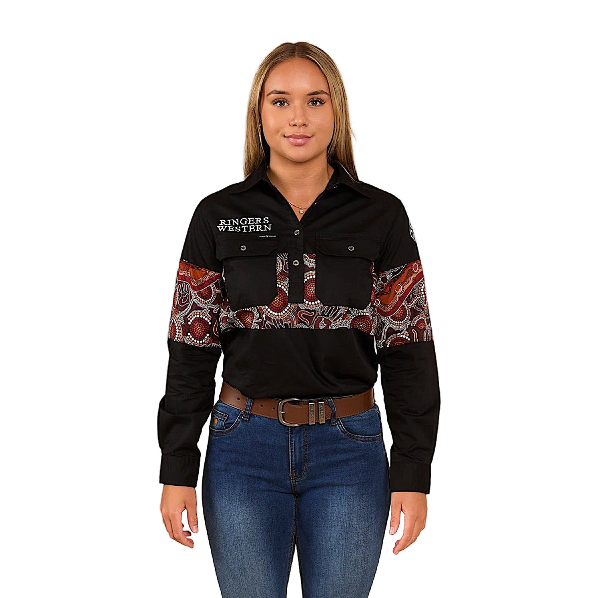 Ringers Western Women’s Walkabout Warrior Half Button Work Shirt Black