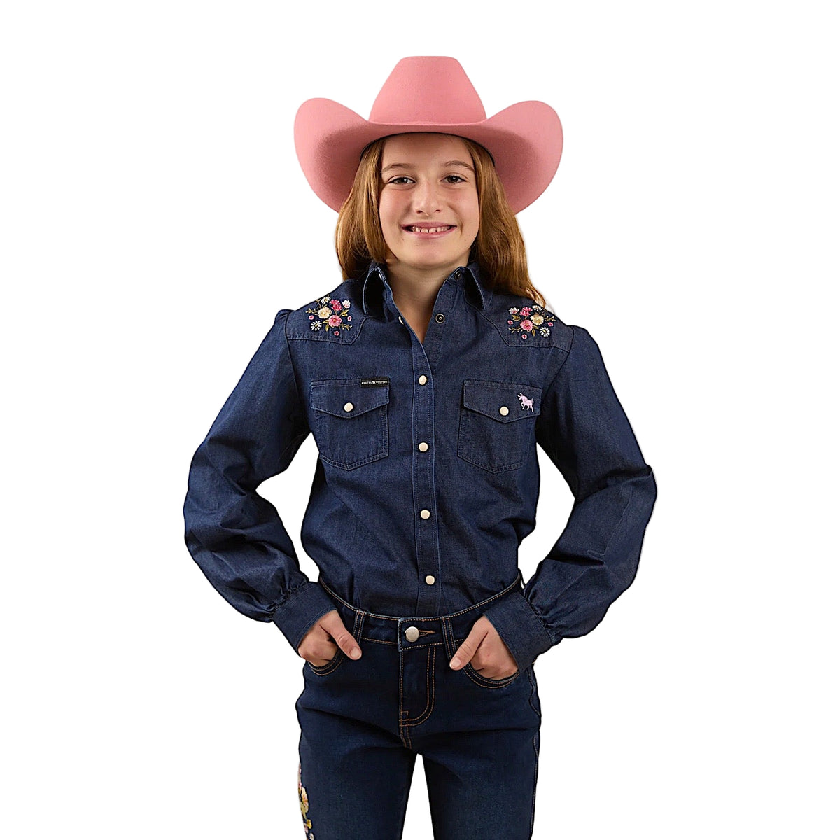 Ringers Western Kid’s Dahlia Kids Denim Western Shirt - Classic Blue