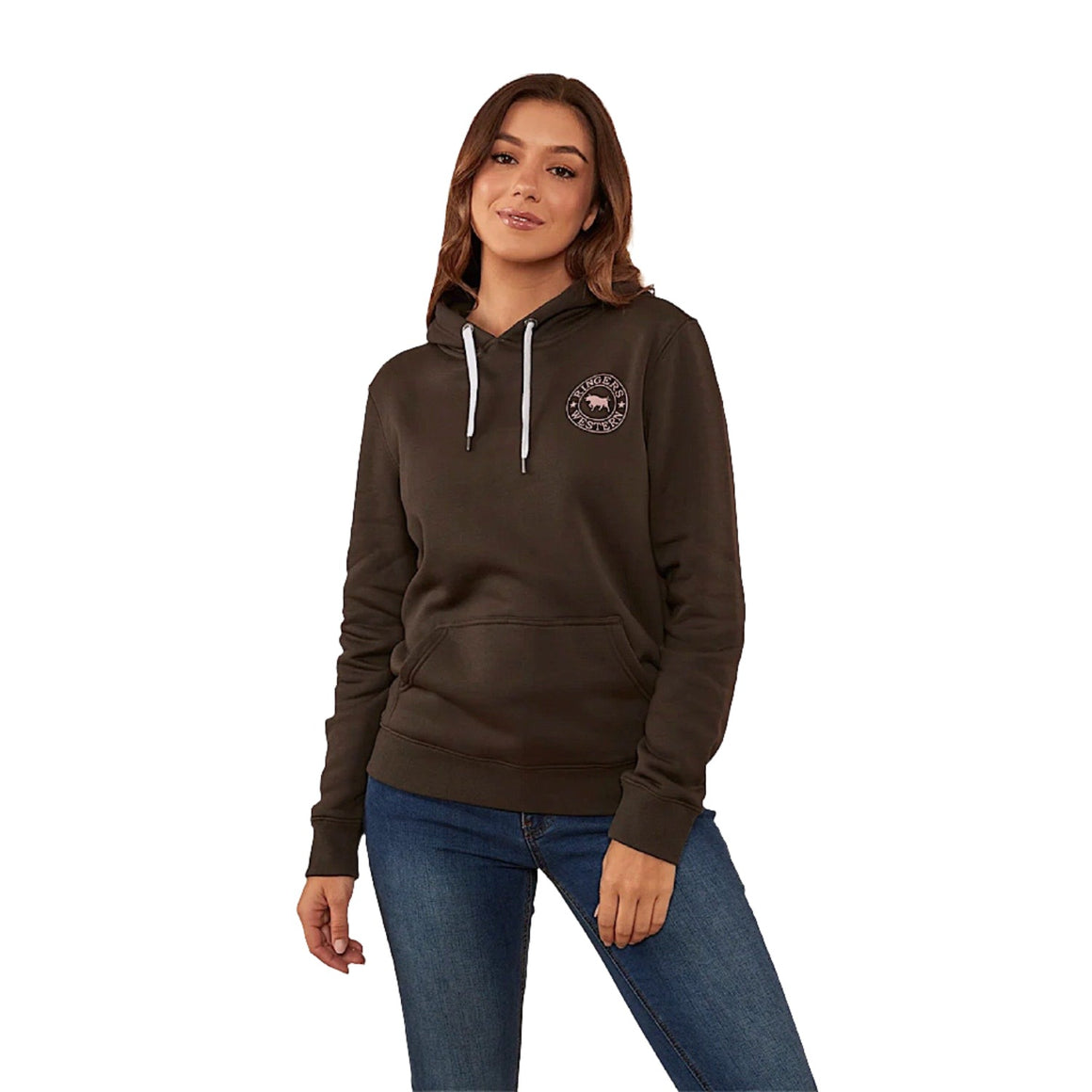 Ringers Western Signature Bull Women's Pullover Hoodie - Charcoal/Rosey