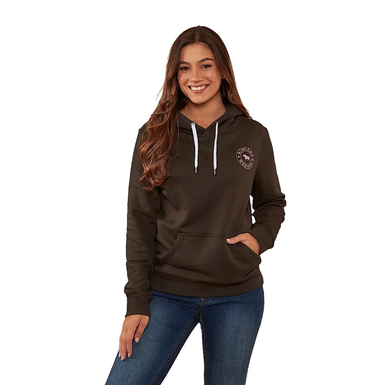 Ringers Western Signature Bull Women's Pullover Hoodie - Charcoal/Rosey