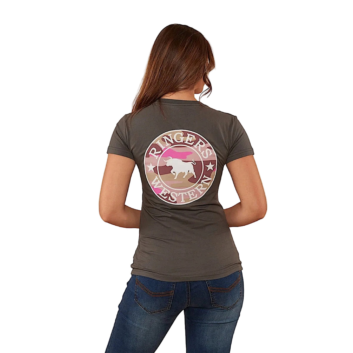 Ringers Western Signature Bull Women’s Classic Fit T-Shirt - Vintage Black/Pink Camo