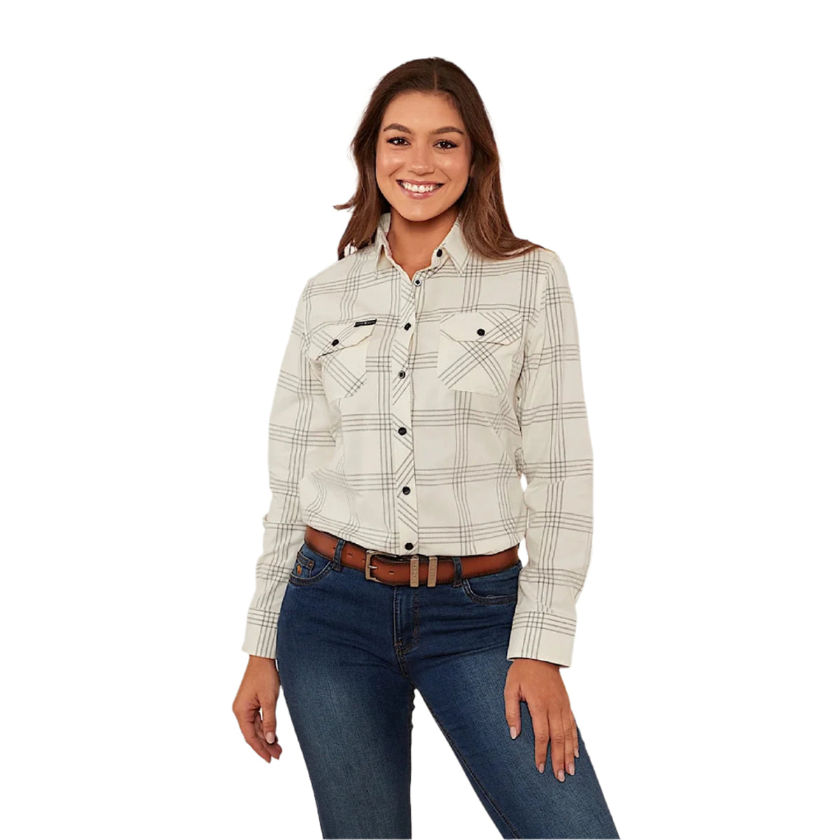 Ringers Western Women’s Corduroy Shirt - Off White / Charcoal