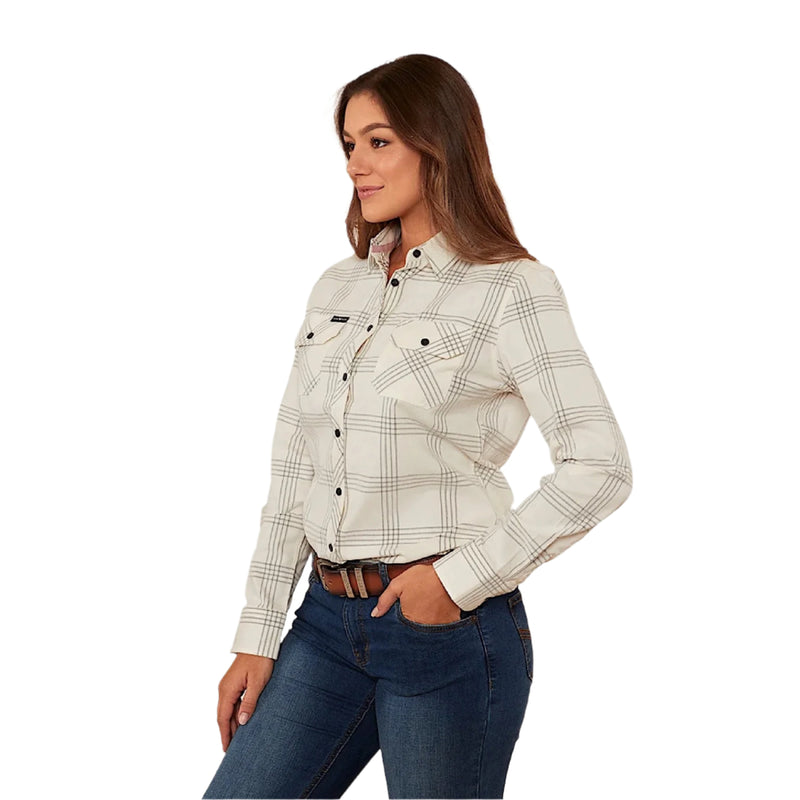 Ringers Western Women’s Corduroy Shirt - Off White / Charcoal