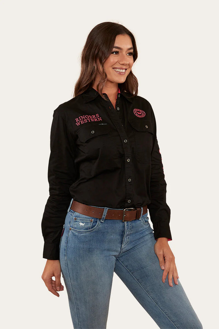 Ringers Western Women's Signature Jillaroo Full Button Work Shirt - Black/Melon