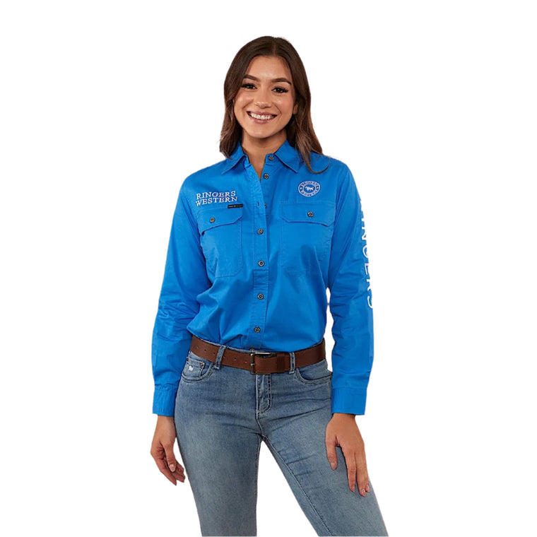 Ringers Western Women's Signature Jillaroo Full Button Work Shirt - Blue/White